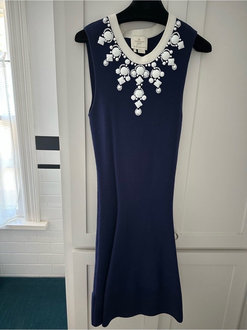 kate spade Navy Sleeveless Knit Dress with White Jeweled Neckline
